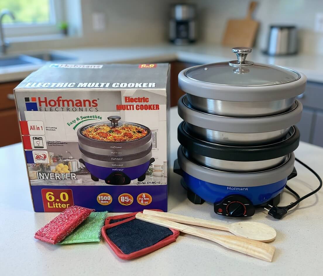 Hoffman’s Electric Multi Cooker & Rice Cooker With 4 Pots & 4 Lids- 6 Ltr / 1500 Watts